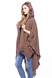 Hooded Fringe Poncho FM-PC6094