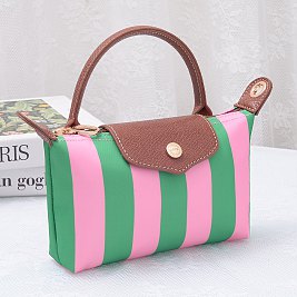Striped Nylon Flap Satchel Crossbody Bag
