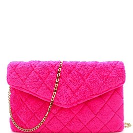 FAUX FUR ENVELOPE QUILTED CLUTCH