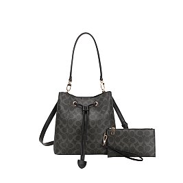 2-in-1 Oval Print Bucket Bag + Wallet Set