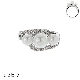 ELEGANT CZ RING W/ 3 PEARL CENTER SLR1691