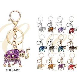 Pack of 12 Rhinestone Elephant Charm Keychain