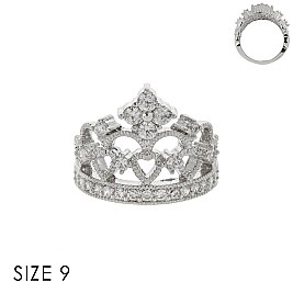 Cubic Zirconia Stone Encrusted Crown Sized Ring SLRZ3920SI