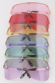 Pack of 12 Assorted Color Curved Half Frame Shield Sunglasses