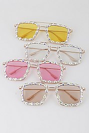 Pack of 12 RHINESTONED AVIATOR SQUARE SUNGLASSES