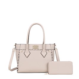 2-in-1 Whip Stitch Design Satchel Bag and Wallet Set