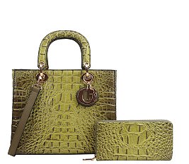 2-IN-1 Crocodile Quality Satchel Wallet Set