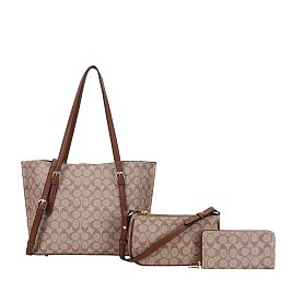 3-in-1 Oval Monogram Tote Handbag Wallet Set