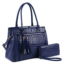 2- in-1 CROCODILE SATCHEL WALLET SET WITH TASSEL