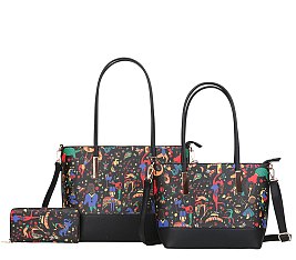3 IN 1 Graffiti-Monogram Dual Totes Set With Wallet