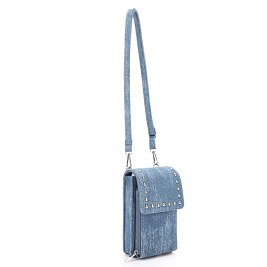 Studded Denim Cell Phone Crossbody Bag