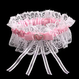 FASHIONABLE WEDDING GARTER W/ LACE AND HEART RHINESTONES SLWED846
