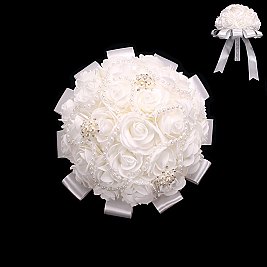 PEARL RIBBON ROSE WEDDING BOUQUET SLWED9383