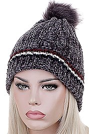 PACK OF 12 FASHION ASSORTED COLOR FLEECE LINED POMPOM BEANIES