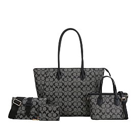 4-in-1 Oval Monogram Large Size Tote Handbag Wallet Set