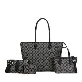 4-in-1 Oval Monogram Large Size Tote Handbag Wallet Set