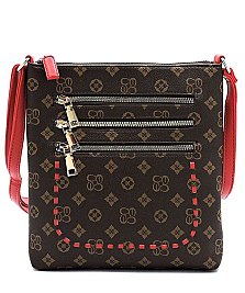 Multi Zip Pocket Monogrammed Whipstitch Cross Body Bag