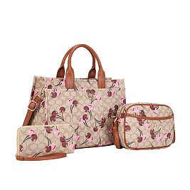 3-IN-1 Oval-Chery Monogram Print Satchel With Crossbody & Wallet Set