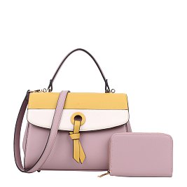 2-in-1 Color Block Satchel Bag With Wallet
