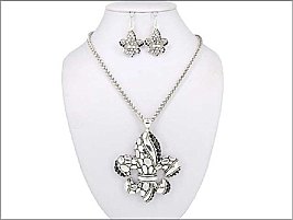 OS02714ASJET Fleur De Lis Necklace W/Earrings