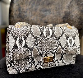 Snake Print Turn-Lock Flap Shoulder Bag