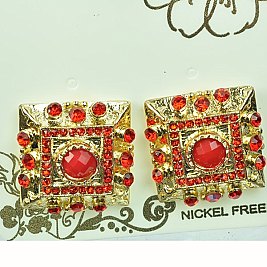 Square Glass Rhinestone Filigree Open-cut Earring