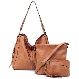 3-in-1 Side Zipper Shoulder Bag Cross-Body and Clutch Set