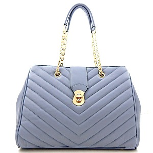 Quilted Twist Lock Chain Handle Tote