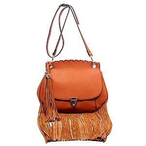 Leather Fringed Tassel Flap Large Messenger Cross