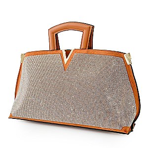 V- Accent Rhinestone Satchel Purse