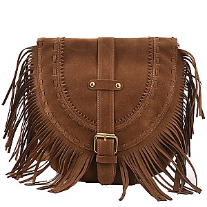 Braided Accent Fringed Round Flap Top Messenger