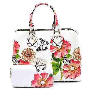 3-in-1 Glossy Flower Printed Satchel Set