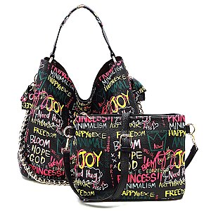 Fashionable Multi Graffiti 2-in-1 Bucket Shoulder Bag Hobo Set