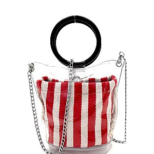 Round Handle 2 in 1 Transparent Clear Satchel with Pinstriped Inner Bag MH-264T