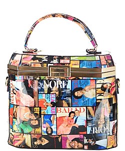 Frame Michelle Obama Fashion Magazine Print Faux Patent Leather Handbag With Gold Embellishments JP28MP3608