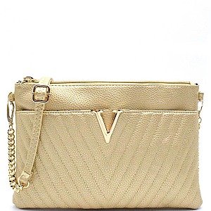F3303Y-LP V-Shape Accent Chevron Quilted Clutch