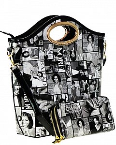 Michelle Obama Print Handbag with wallet  JP3602
