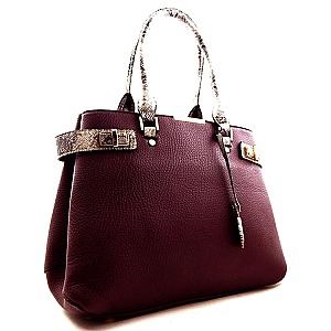Snake Print Belt Accent Expandable Tote