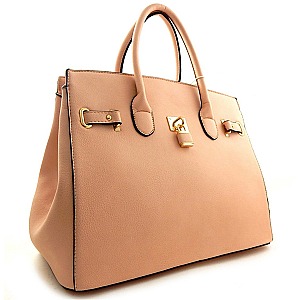 Padlock Accent Kiss-lock Compartment Oversized Quality Tote
