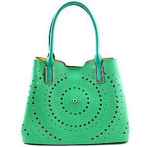 Laser-cut Pattern Saffiano Tote Shoulder Bag