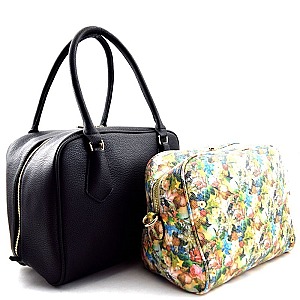 62345-LP Casual 2 in 1 Boxy Tote with Flower Print Inner Bag