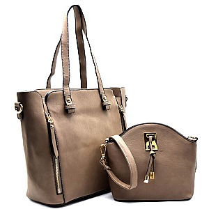 62612-LP Zipper Accented 2 in 1 Tote SET with Cross-Body