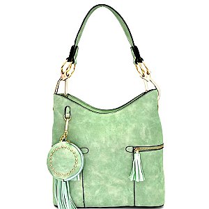 62757C-LP Hardware Accent Hobo with Tassel Coin Purse