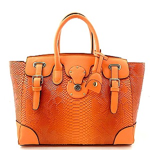 Snake Print Embossed Belted Celebrity Tote
