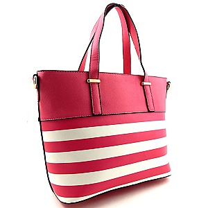 Striped Print Faux-leather Tote