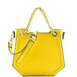 Chain Decorated Handle Octagonal Shape Foxy Satchel
