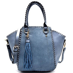 81243-LP Tassel Accent Whipstitched Tall Tote