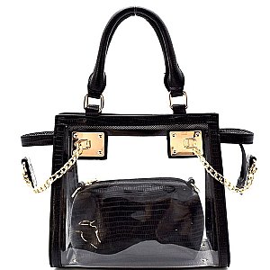 81472-LP Chained Hardware Accent Clear 2 in 1 Wing Satchel