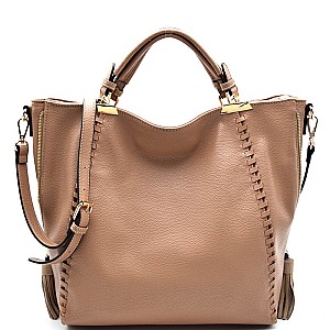 87064-LP Tassel Accent Whip stitched Over-sized Satchel