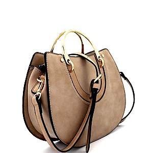 87388-LP Metal Handle Accent Textured Round Satchel
